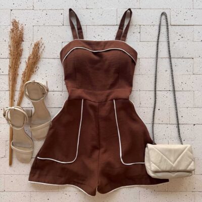 Dondoca_com_br Macaquinho Marrant Detalhe Bicolor Cafe