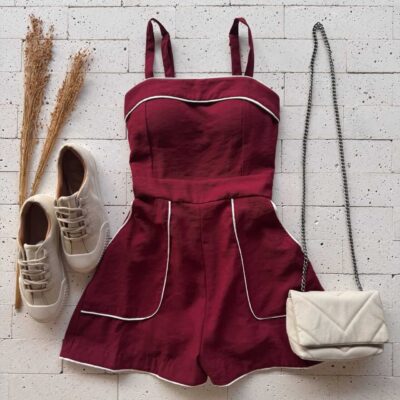 Dondoca_com_br Macaquinho Marrant Detalhe Bicolor Vinho