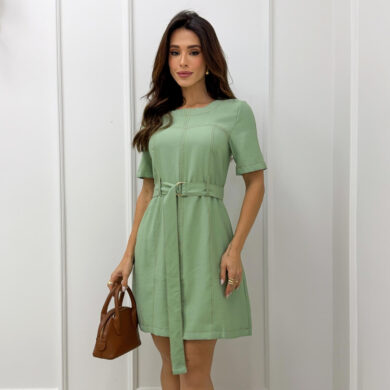 Dondoca_com_br Vestido Pespontado Com Cinto Pistache