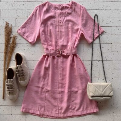 Dondoca_com_br Vestido Pespontado Com Cinto Rosa