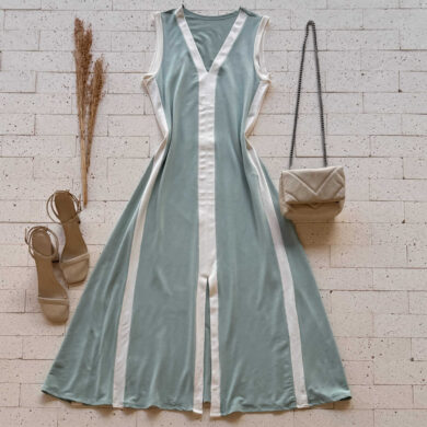 Dondoca_com_br Vestido Regata Midi Moletinho Bicolor Com Fenda Menta