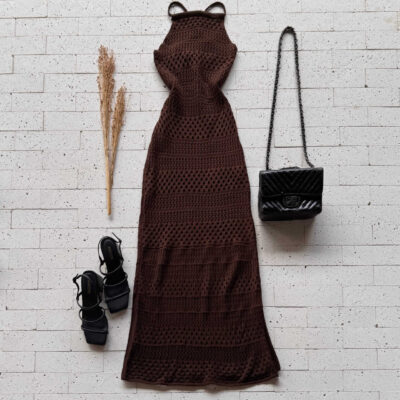 Dondoca_com_br Vestido Trico Longuete Com Laco Nas Costas Cafe