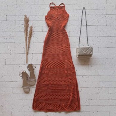 Dondoca_com_br Vestido Trico Longuete Com Laco Nas Costas Laranja