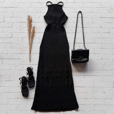 Dondoca_com_br Vestido Trico Longuete Com Laco Nas Costas Preto