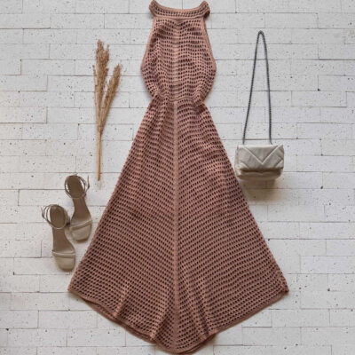 Dondoca_com_br Vestido Trico Longuete Ponto Vazado Nude 2