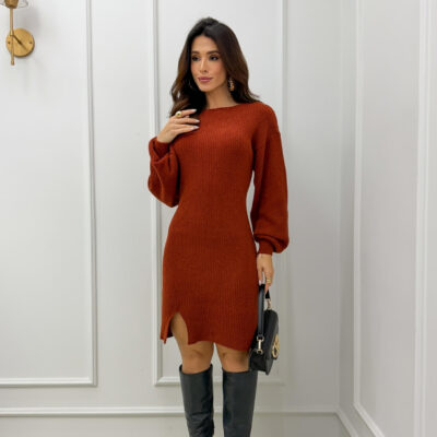 Dondoca_com_br Vestido Trico Mousse Manga Longa Premium Carmim