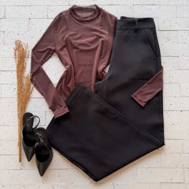 Dondoca_com_br Blusa De Tule Manga Longa Cafe