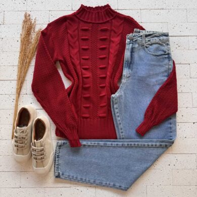 Dondoca_com_br Blusa Trico Detalhada Com Bolhas Frontais Vermelha