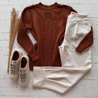 Dondoca_com_br Blusa Trico Ponto Detalhado E Trama Frontal Telha