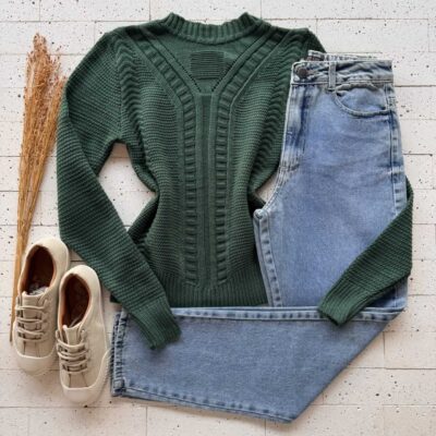 Dondoca_com_br Blusa Trico Ponto Detalhado E Trama Frontal Verde