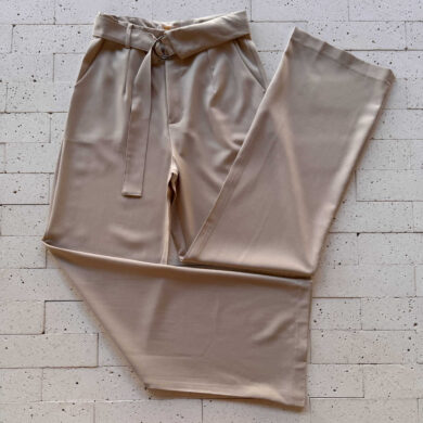 Dondoca_com_br Calca Social Pantalona Com Cinto Dobrado Embutido Bege