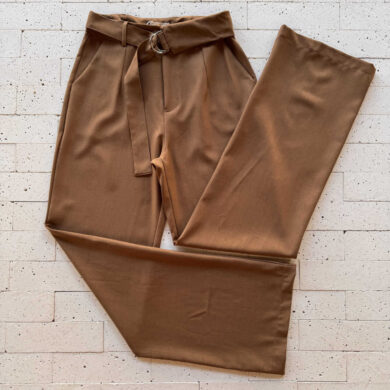 Dondoca_com_br Calca Social Pantalona Com Cinto Dobrado Embutido Nude