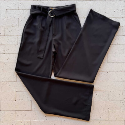 Dondoca_com_br Calca Social Pantalona Com Cinto Dobrado Embutido Preto