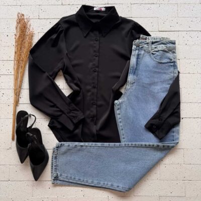 Dondoca_com_br Camisa Feminina Social Basic Preta