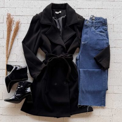 Dondoca_com_br Casaco Alongado Lanzinha Com Cinto Faixa Preto