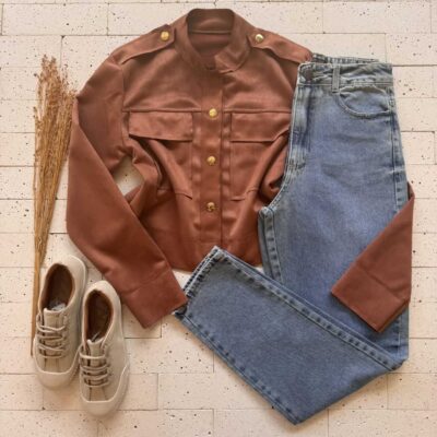 Dondoca_com_br Casaco Suede Detalhe Bolsos E Botoes Caramelo