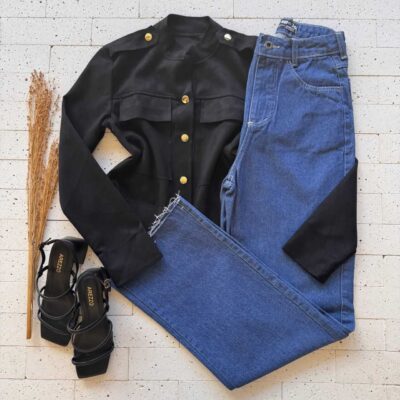 Dondoca_com_br Casaco Suede Detalhe Bolsos E Botoes Preto