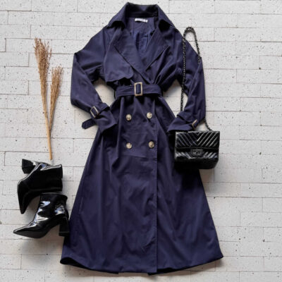 Dondoca_com_br Casaco Trench Coat Alongado Marinho