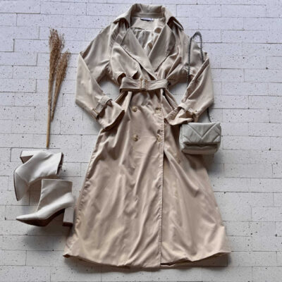 Dondoca_com_br Casaco Trench Coat Alongado Nude