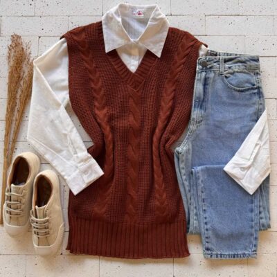 Dondoca_com_br Colete Trico Alongado Detalhe Trama Carmim