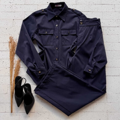 Dondoca_com_br Conjunto Camisa Alongada Detalhe Botoes E Pantalona Marinho