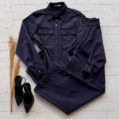 Dondoca_com_br Conjunto Camisa Alongada Detalhe Botoes E Pantalona Marinho