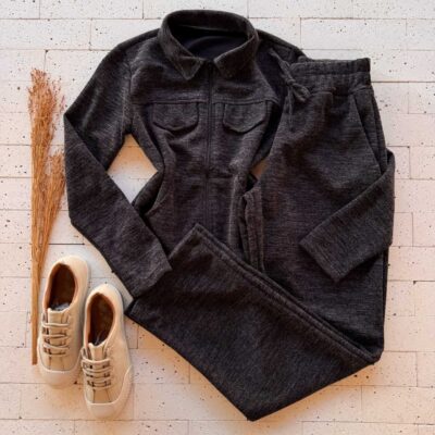 Dondoca_com_br Conjunto Lanzinha Blusa Com Ziper E Wide Leg Preto