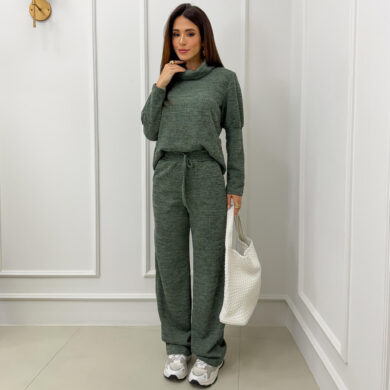 Dondoca_com_br Conjunto Lanzinha Blusa Detalhe Bolsos E Pantalona Verde
