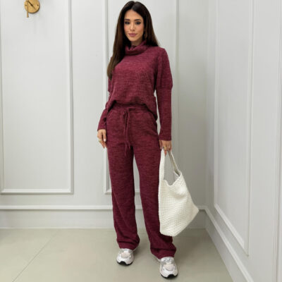 Dondoca_com_br Conjunto Lanzinha Blusa Detalhe Bolsos E Pantalona Vinho