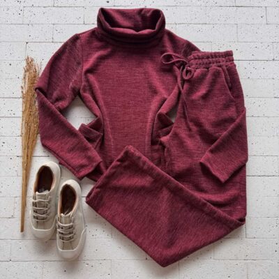 Dondoca_com_br Conjunto Lanzinha Blusa Detalhe Bolsos E Pantalona Vinho