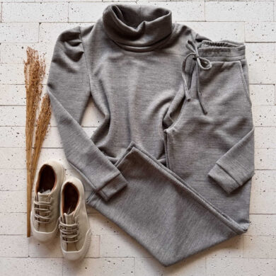 Dondoca_com_br Conjunto Lanzinha Blusa Princesa Com Gola E Wide Leg Cinza