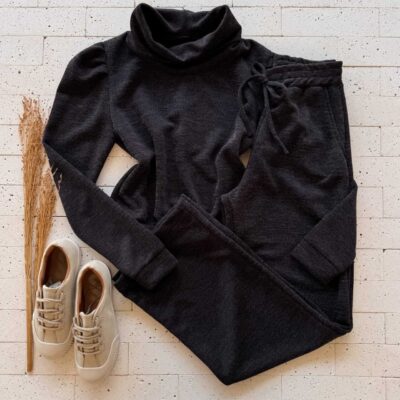 Dondoca_com_br Conjunto Lanzinha Blusa Princesa Com Gola E Wide Leg Preto