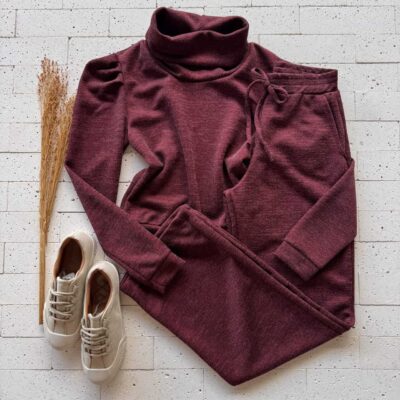 Dondoca_com_br Conjunto Lanzinha Blusa Princesa Com Gola E Wide Leg Vinho