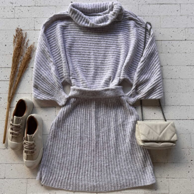 Dondoca_com_br Conjunto Trico Cropped Gola Boba E Saia Off