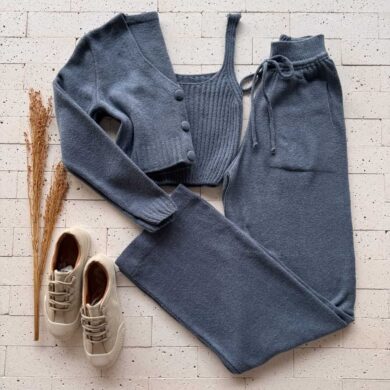 Dondoca_com_br Conjunto Trico Mousse 3 Pecas Premium Azul Jeans