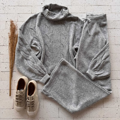 Dondoca_com_br Conjunto Trico Mousse Cropped Alongado E Pantalona Mesc