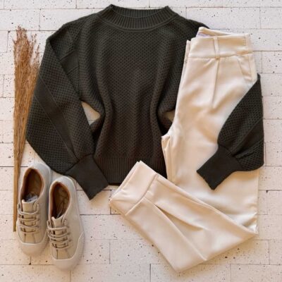 Dondoca_com_br Cropped Trico Alongado Manga Oversized Verde Oliva 2