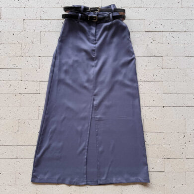 Dondoca_com_br Saia Midi Com Fenda E Cinto Duplo Marinho