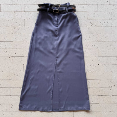 Dondoca_com_br Saia Midi Com Fenda E Cinto Duplo Marinho