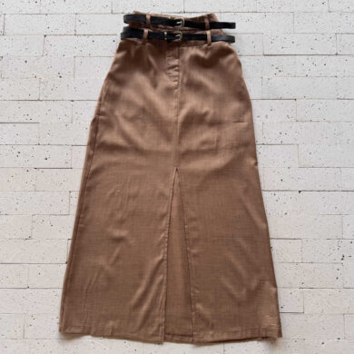 Dondoca_com_br Saia Midi Com Fenda E Cinto Duplo Nude