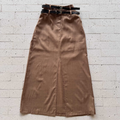 Dondoca_com_br Saia Midi Com Fenda E Cinto Duplo Nude