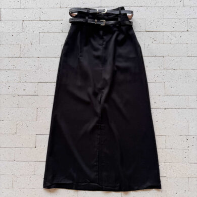 Dondoca_com_br Saia Midi Com Fenda E Cinto Duplo Preta