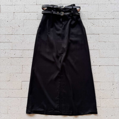 Dondoca_com_br Saia Midi Com Fenda E Cinto Duplo Preta