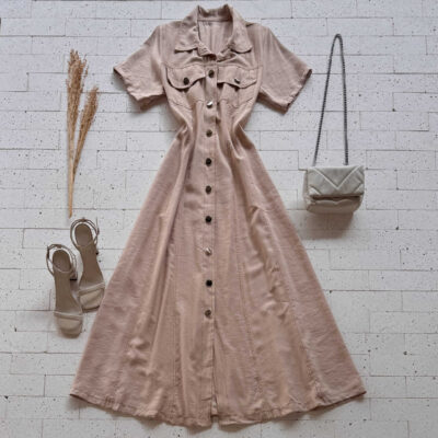 Dondoca_com_br Vestido Chemise Longuete Bege