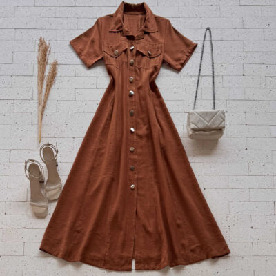 Dondoca_com_br Vestido Chemise Longuete Marrom