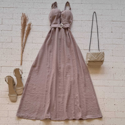 Dondoca_com_br Vestido Longuete Marrant Detalhe Abertura E Cinto Nude