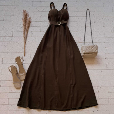 Dondoca_com_br Vestido Longuete Marrant Detalhe Abertura E Cinto Verde Oliva 2