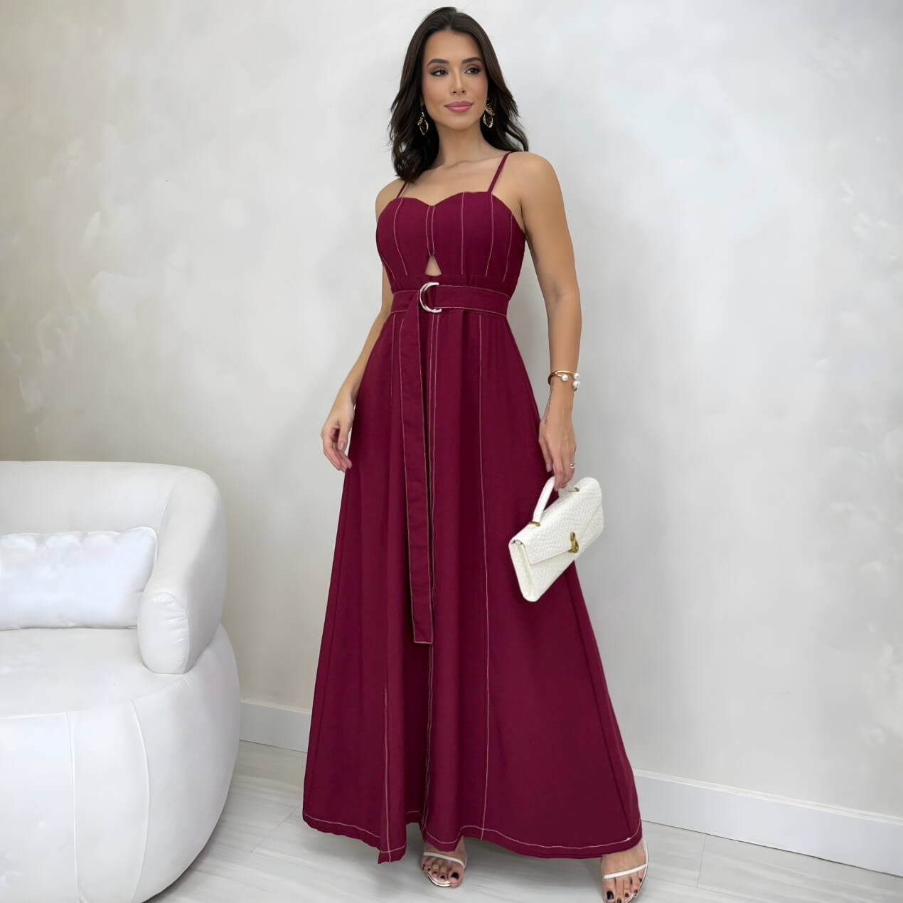 Dondoca_com_br Vestido Longuete Marrant Detalhe Abertura E Cinto Vinho Dondoca_com_br Vestido Longuete Marrant Detalhe Abertura E Cinto Vinho