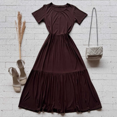 Dondoca_com_br Vestido Midi Moletinho Com Manguinha E Camadas Cafe