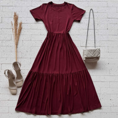 Dondoca_com_br Vestido Midi Moletinho Com Manguinha E Camadas Vinho